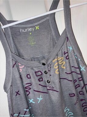 Hurley Gray Tank with Multicolor Scribble Graphic